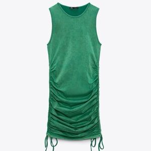 (ZARA)RUCHED SEAMLESS DRESS, GREEN, XS/S